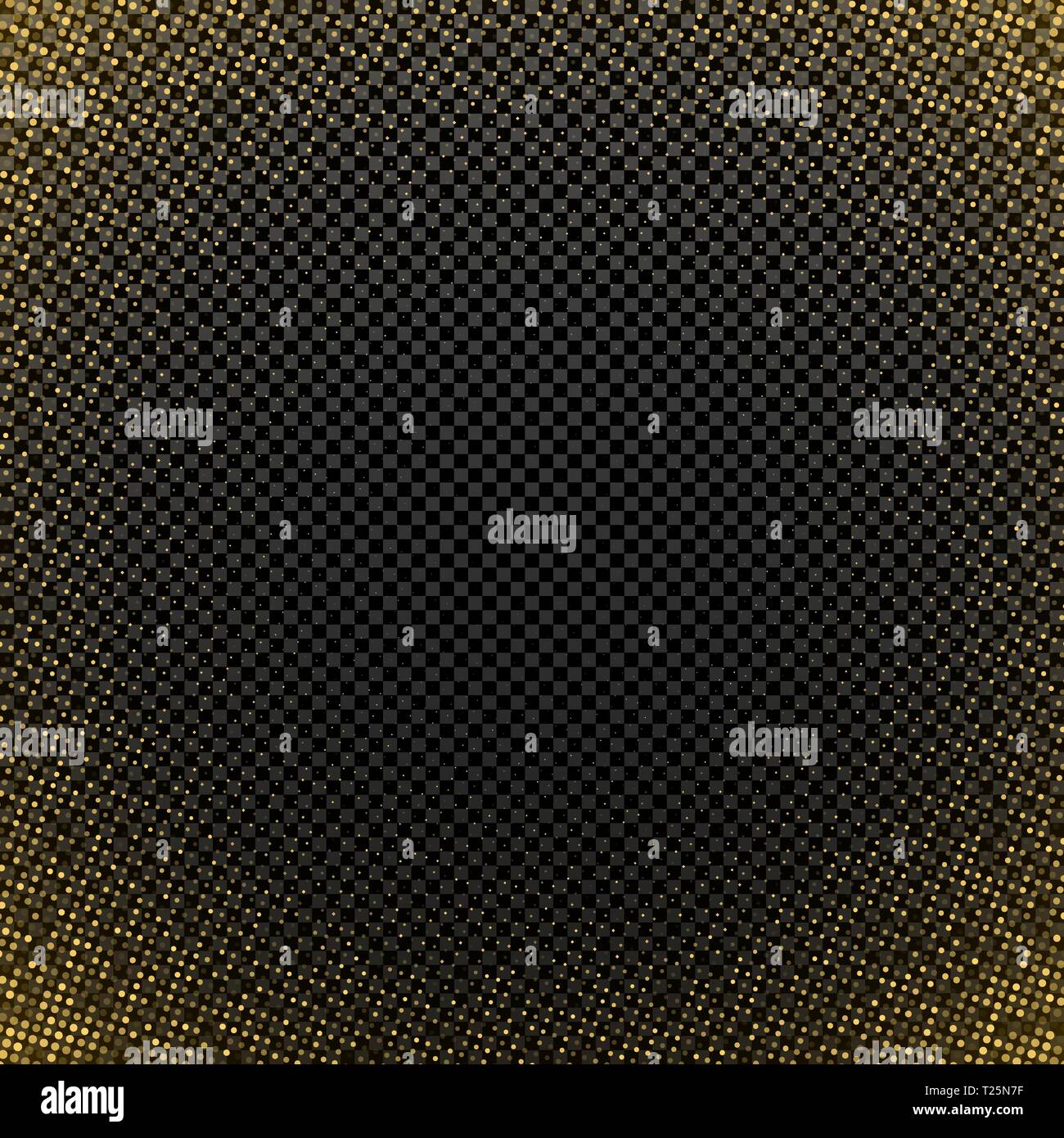 Golden halftone Wirkung auf einem dunklen transparenten Hintergrund isoliert. Zusammenfassung Hintergrund. Golden Glitter. Gold/-Partikel. Vorlage für die Begrüßung von Auto Stock Vektor