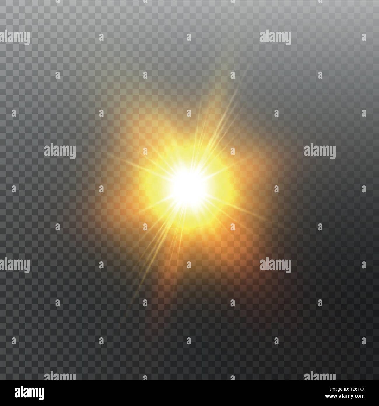 Hell strahlende Sonne auf schwarzem Hintergrund isoliert. Glow Light Effect. Vector Illustration Stock Vektor