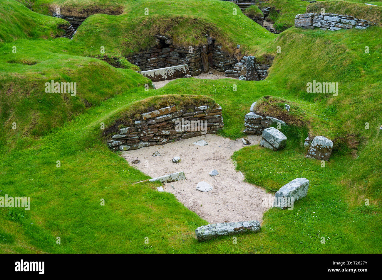 Vereinigtes Königreich, Schottland, Orkney Inseln, Festland, UNESCO-Weltkulturerbe Anblick, der Stein bauen neolithischen settlment von Skara Brae Stockfoto