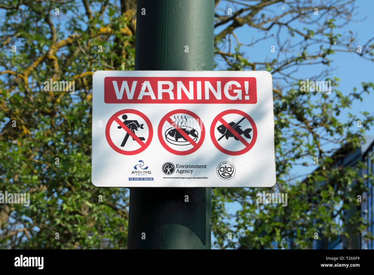 Umweltagentur anmelden, auf der Themse in Teddington, Middlesex, England, bei Osteuropäer Warnung kein Halten oder Garen von Fisch ausgerichtet Stockfoto