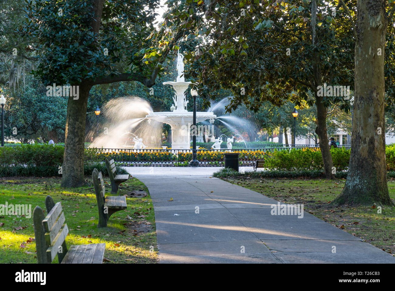 Brunnen im Forsyth Park in Savannah, Georgia Stockfoto