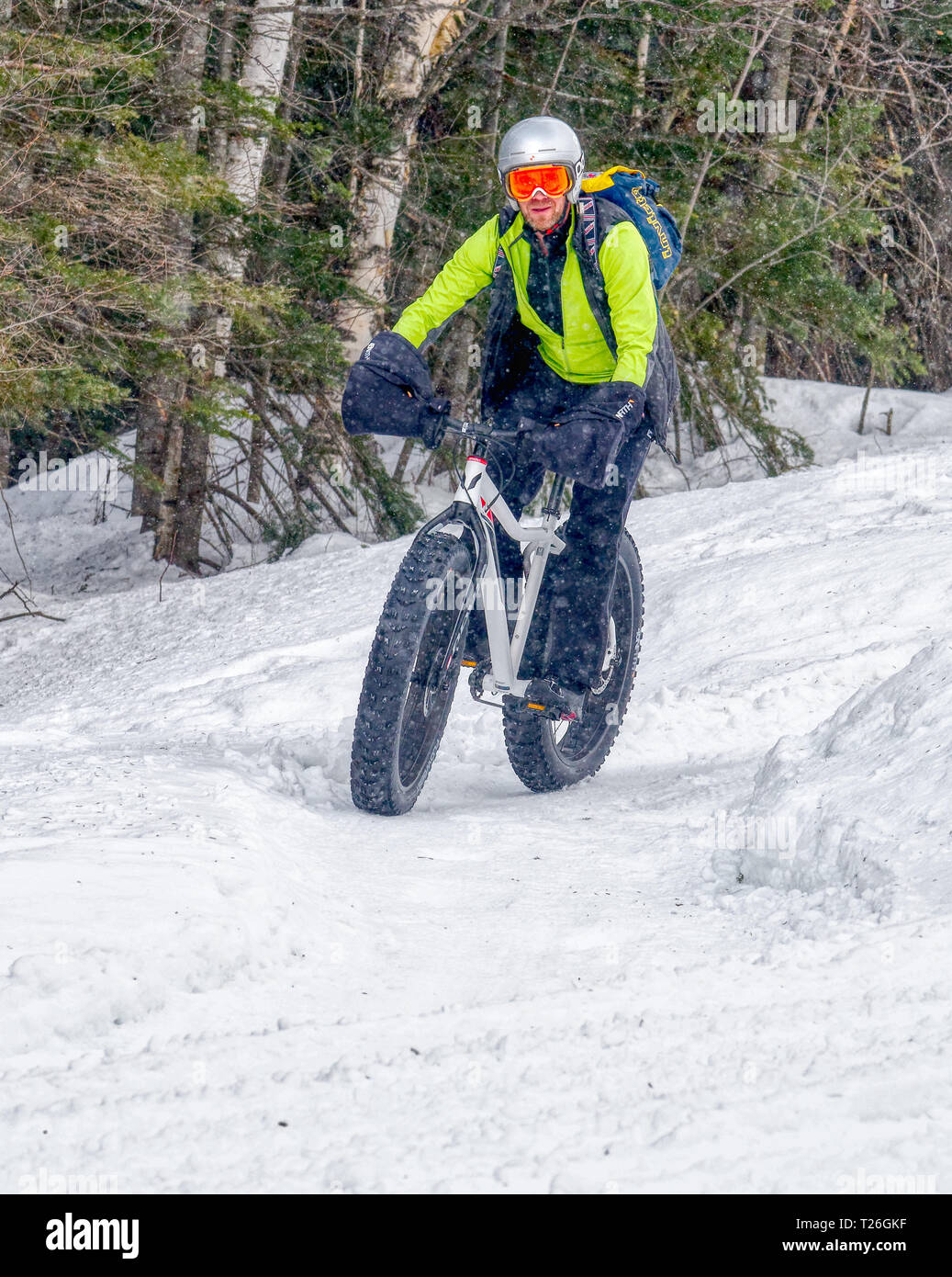 Fatbiking am Mont Sainte Anne in Québec, Kanada Stockfoto