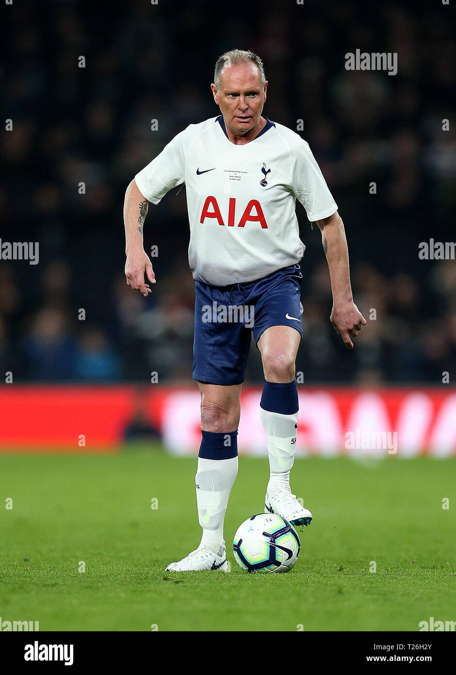 Tottenham Hotspur Paul Gascoigne in Aktion während der legenden Test event Match bei Tottenham Hotspur Stadium, London. Stockfoto