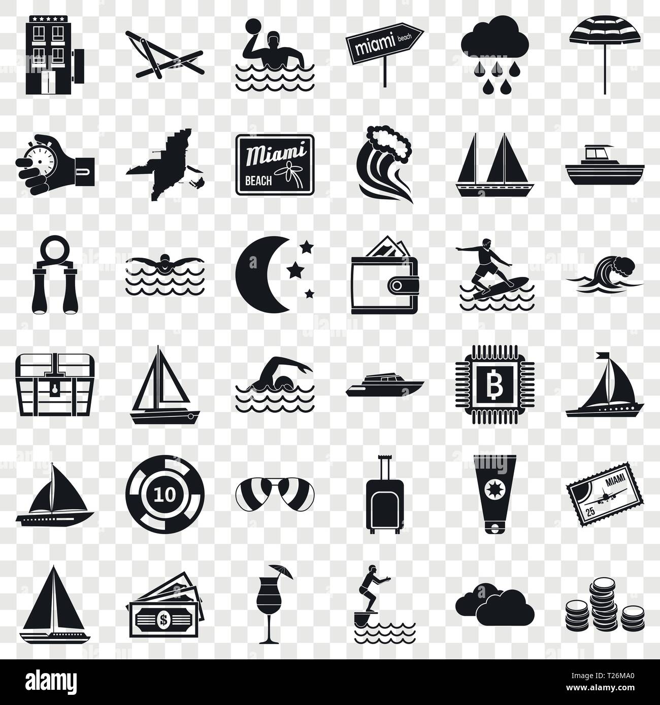 Strand Wasser Symbole gesetzt, einfachen Stil Stock Vektor