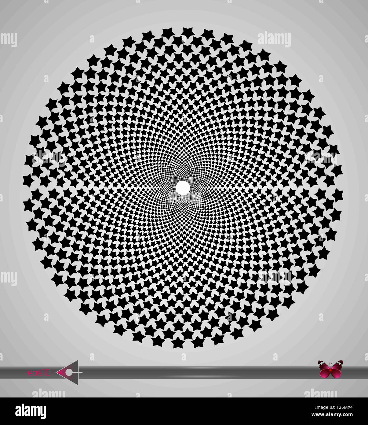 Vector schwarz und weiße Spirale Sterne Swirl abstrakte Runde optische Täuschung. Abstrakte geometrische Hintergrund Design. Stock Vektor