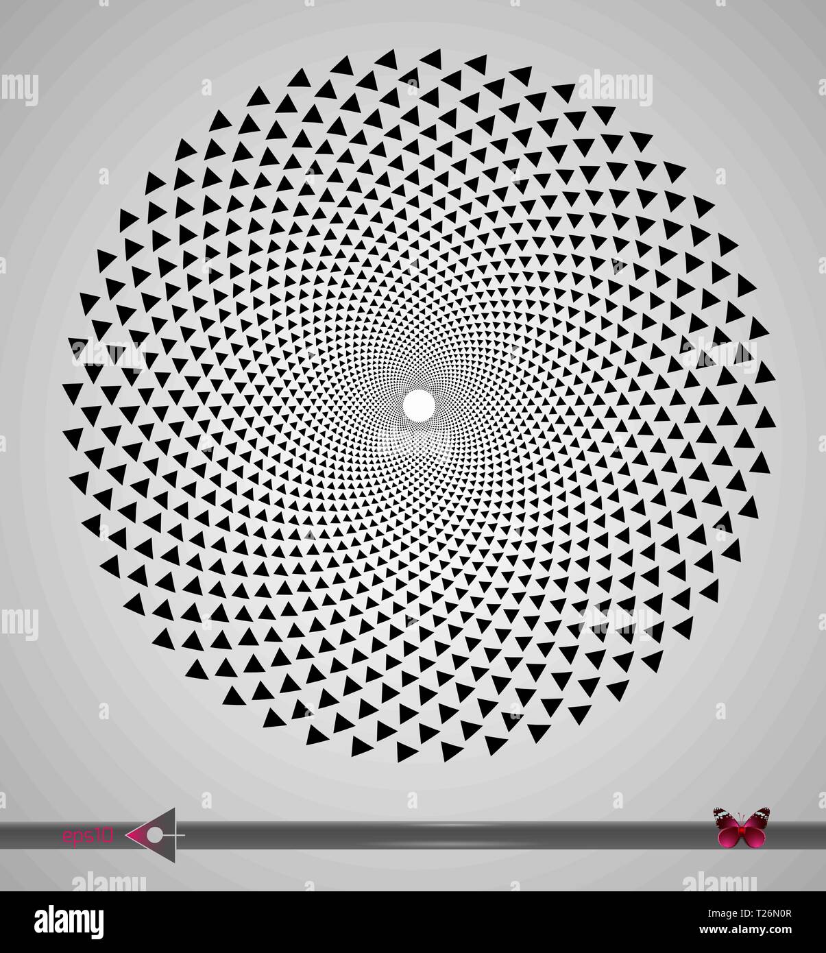 Vector schwarz und weiße Spirale Dreieck Swirl abstrakte Runde optische Täuschung. Abstrakte geometrische Hintergrund Design. Stock Vektor