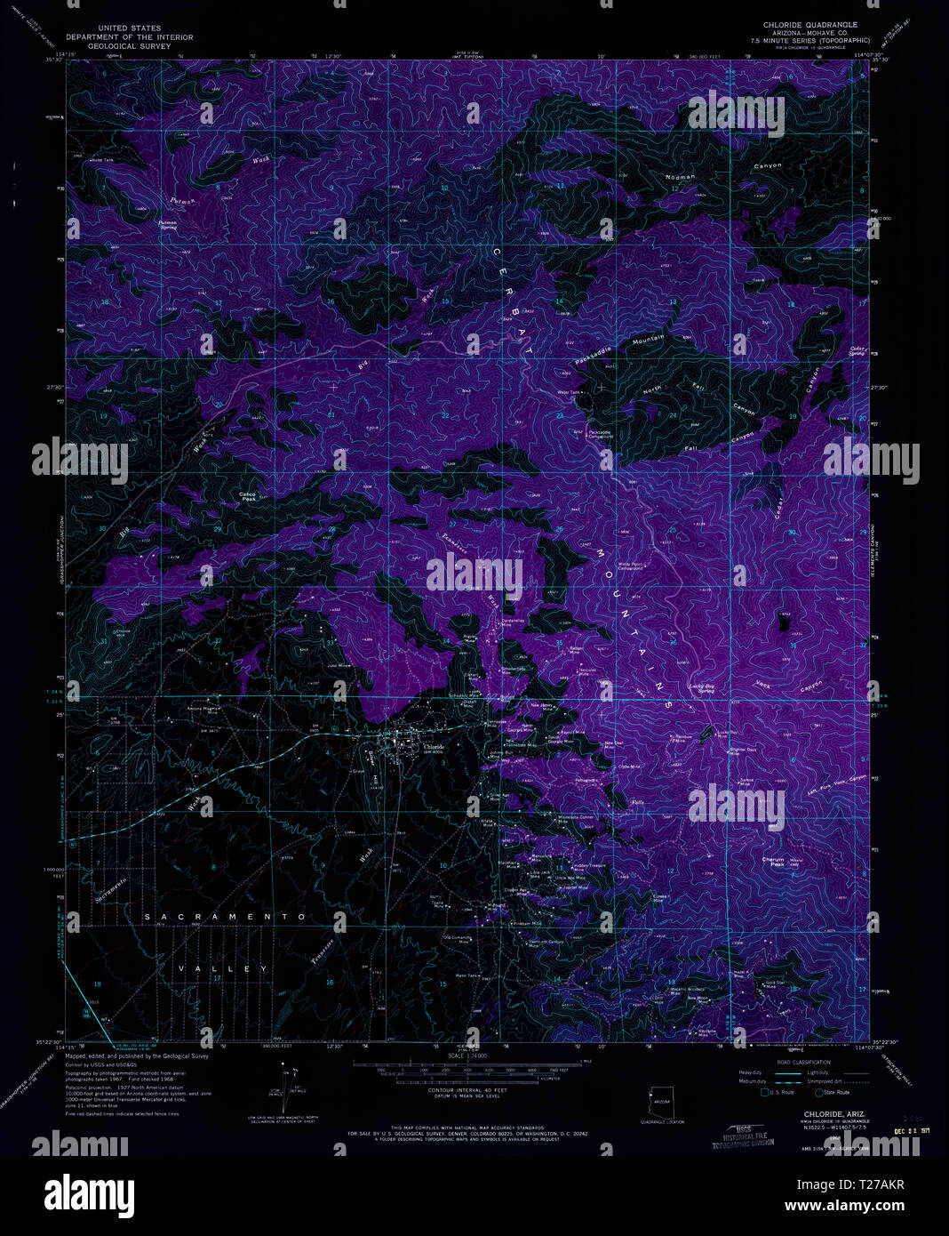 USGS TOPO Karte az Arizona Chlorid 310867 1968 24000 invertiert Wiederherstellung Stockfoto