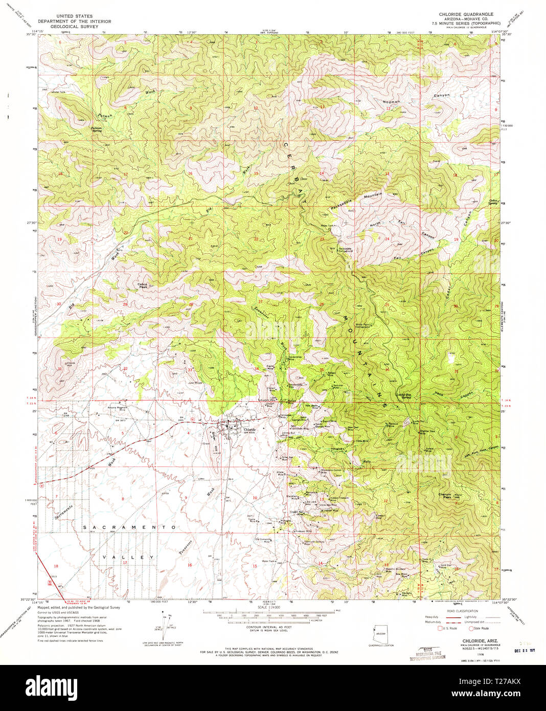 USGS TOPO Karte az Arizona Chlorid 310867 1968 24000 Wiederherstellung Stockfoto