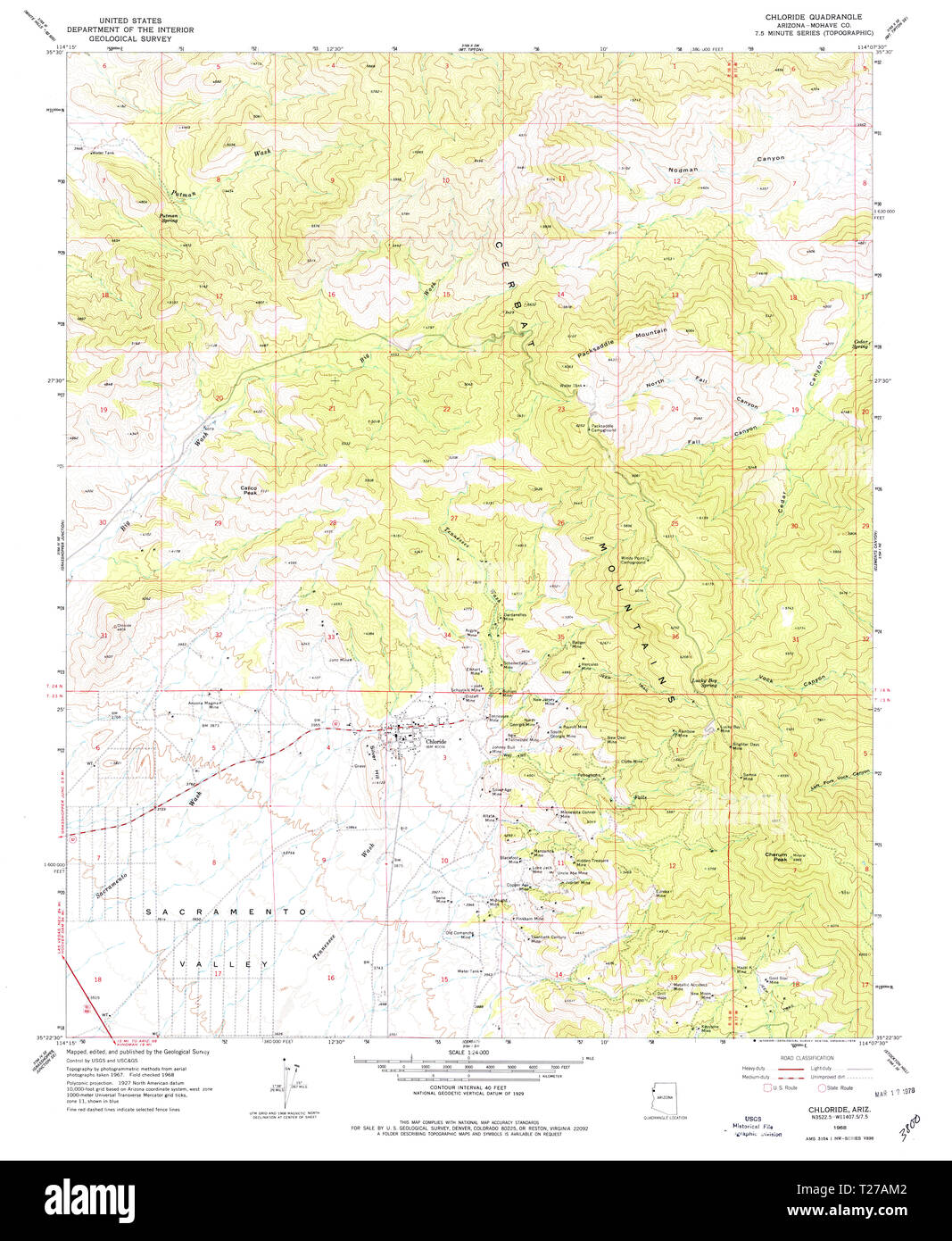 USGS TOPO Karte az Arizona Chlorid 310868 1968 24000 Wiederherstellung Stockfoto