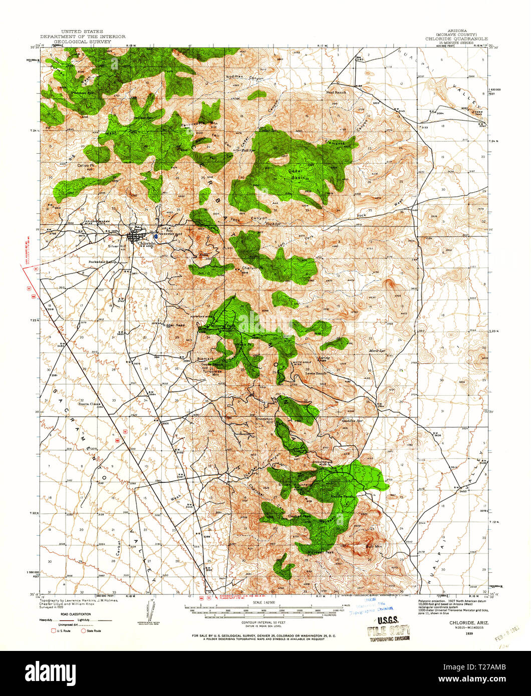 USGS TOPO Karte az Arizona Chlorid 314471 1939 62.500 Wiederherstellung Stockfoto