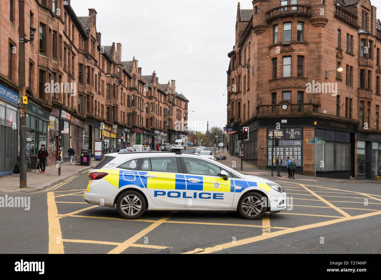 Polizei Auto im Stadtzentrum von Glasgow, Schottland, Großbritannien Stockfoto
