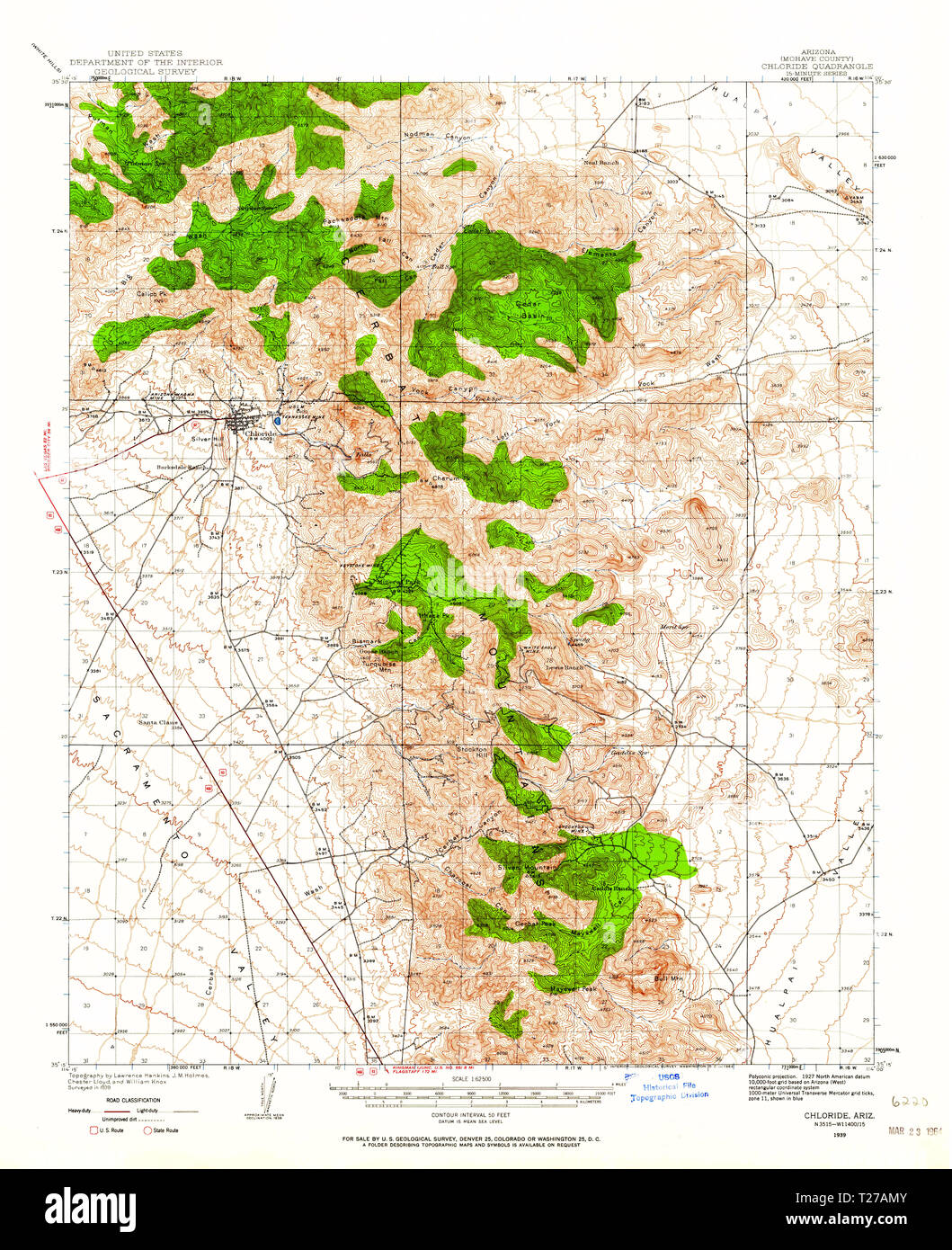 USGS TOPO Karte az Arizona Chlorid 314472 1939 62.500 Wiederherstellung Stockfoto