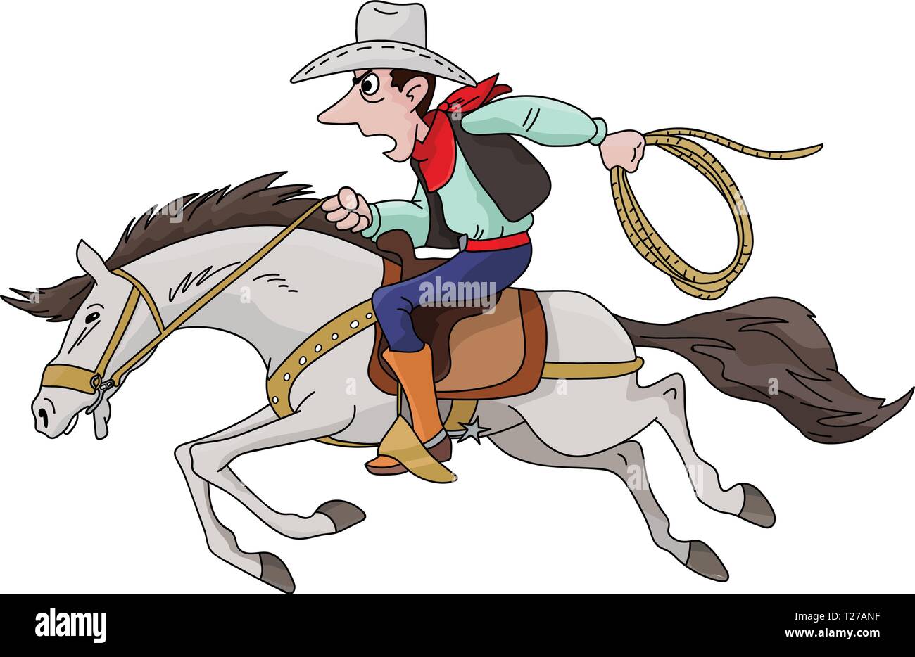 Cartoon cowboy Reiter sein Pferd schnell Vector Illustration Stock Vektor