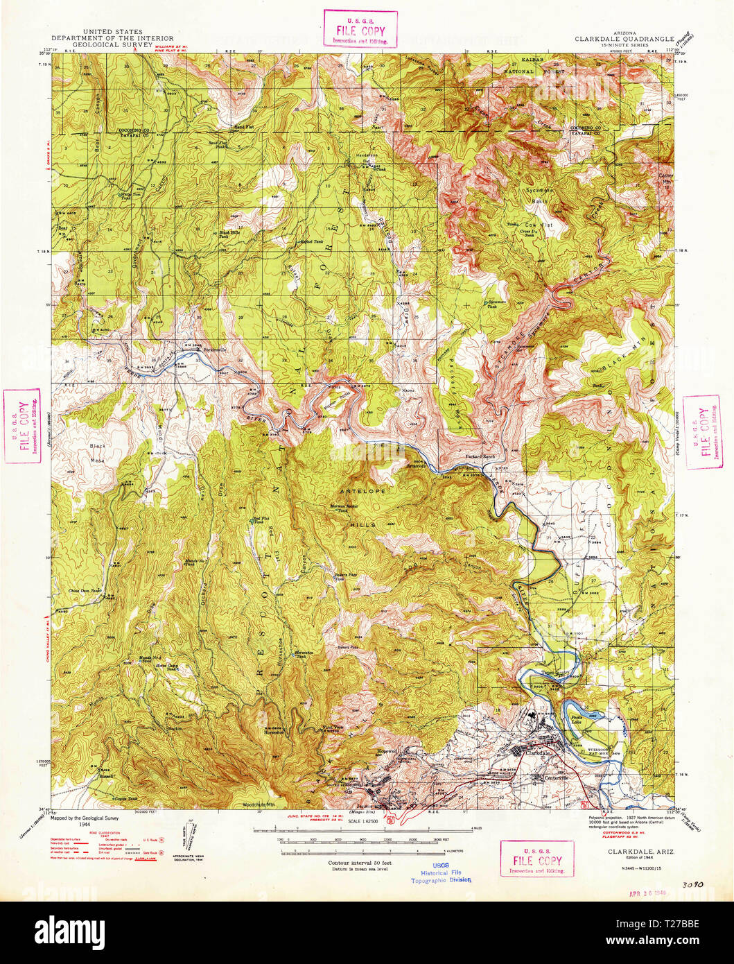 USGS TOPO Karte az Arizona Clarkdale 314487 1948 62.500 Wiederherstellung Stockfoto