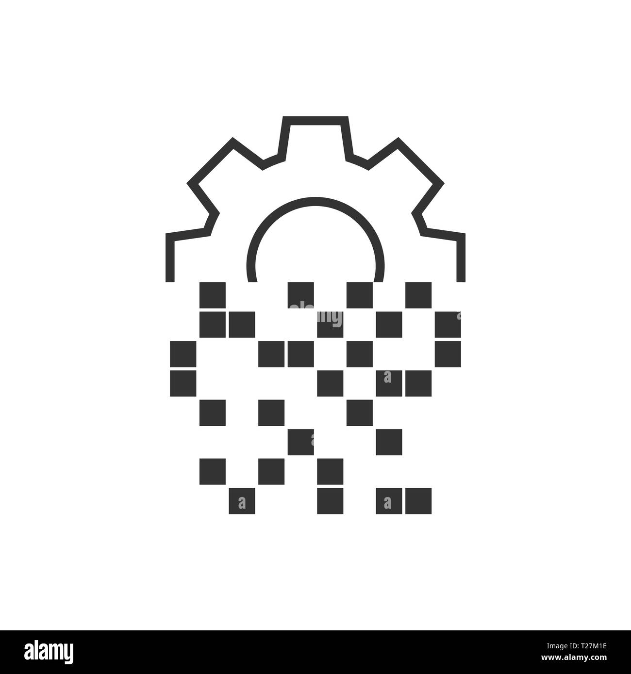 Digitale Zahnradsymbol in flacher Stil. Cog Vector Illustration auf weißem Hintergrund isoliert. Techno rad Geschäftskonzept. Stock Vektor