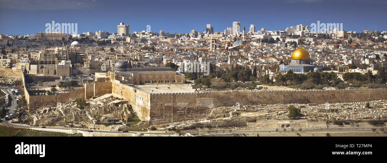 Blick auf Jerusalem alte cityfrom den Ölberg. Israel Stockfoto