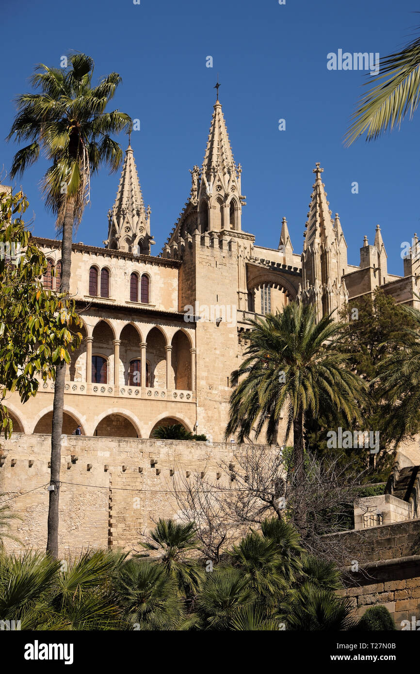 Palma Mallorca Kathedrale Santa Maria La Seu Seitenansicht vertikale Stockfoto