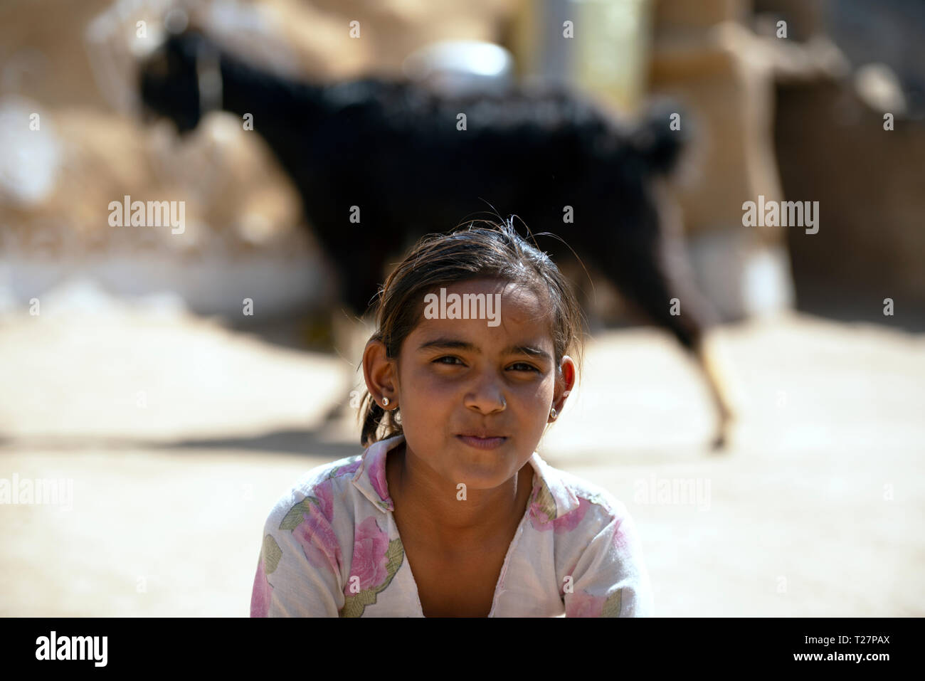 Eine junge bhil Stamm Mädchen, Rajasthan, Indien. Stockfoto