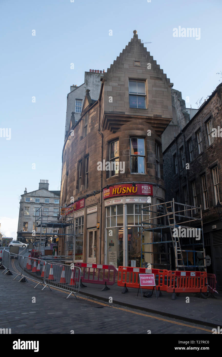 Hüsnü eine gefälschte Kebab Shop in Edinburgh für die Rächer gebaut: Infinity Krieg Dreharbeiten. Stockfoto