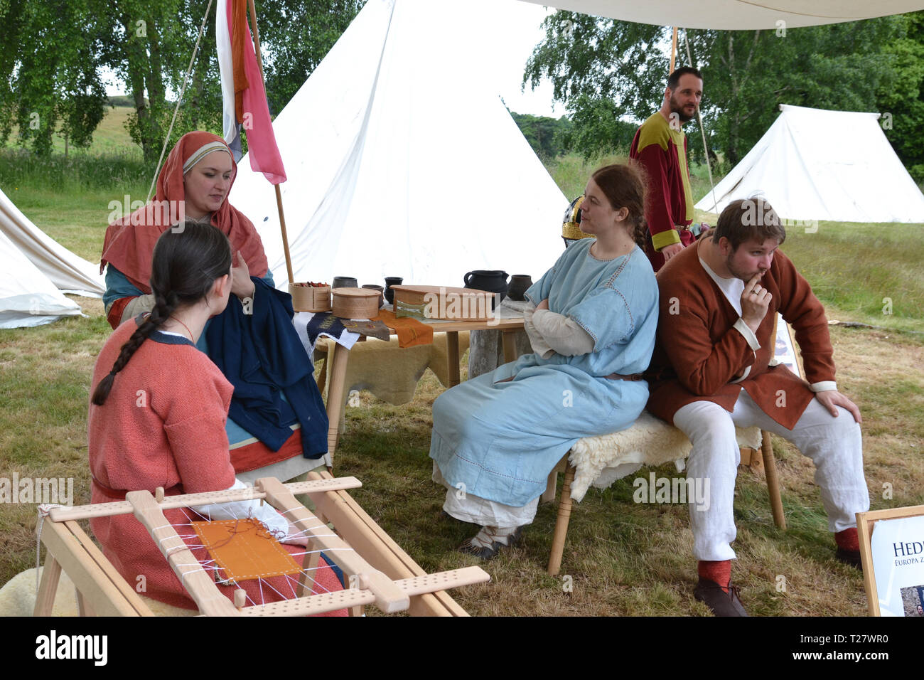 Die angelsächsischen Re-enactors auf einer Veranstaltung in Suffolk, Großbritannien Stockfoto