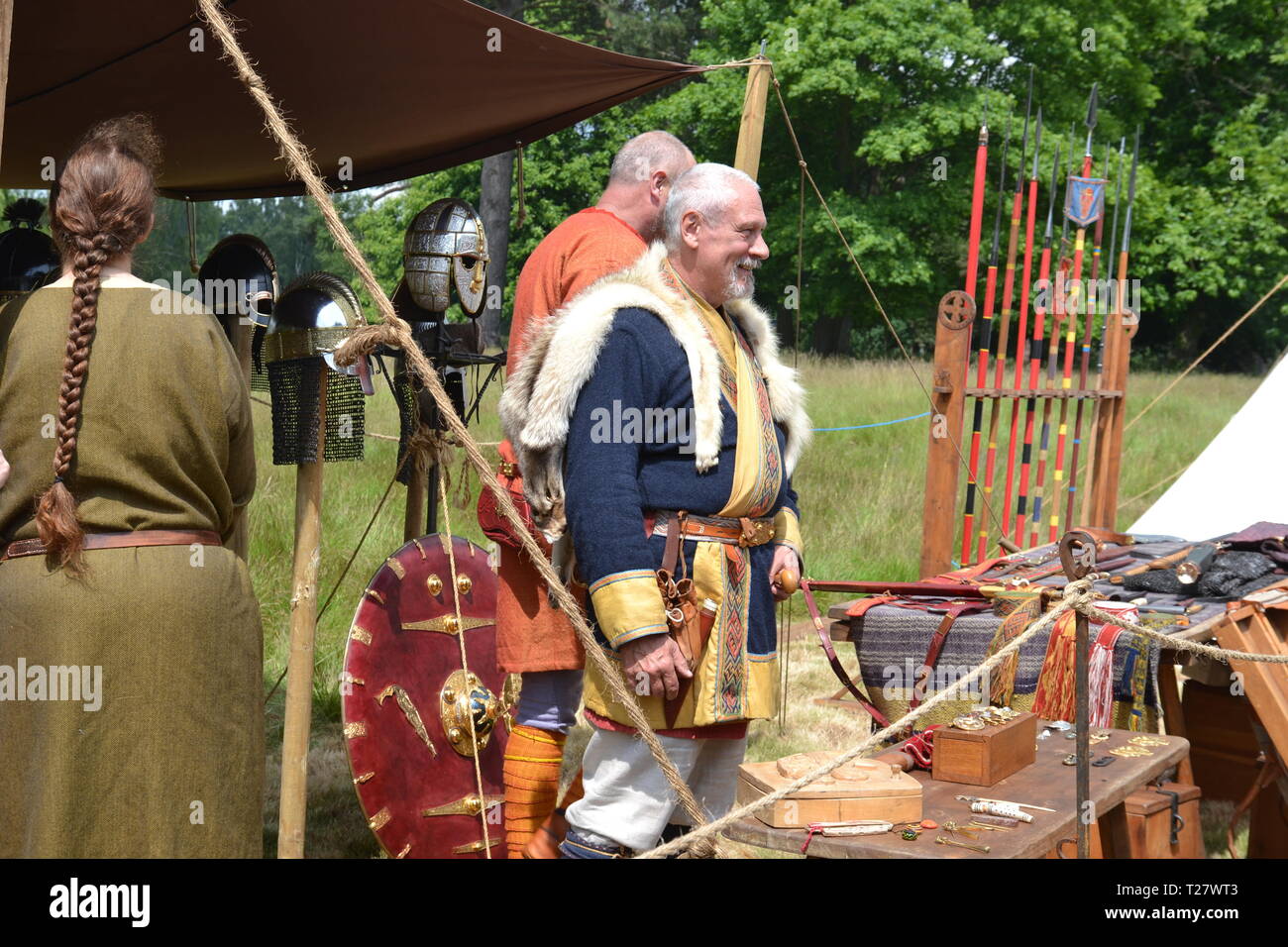 Die angelsächsischen Re-enactors auf einer Veranstaltung in Suffolk, Großbritannien Stockfoto