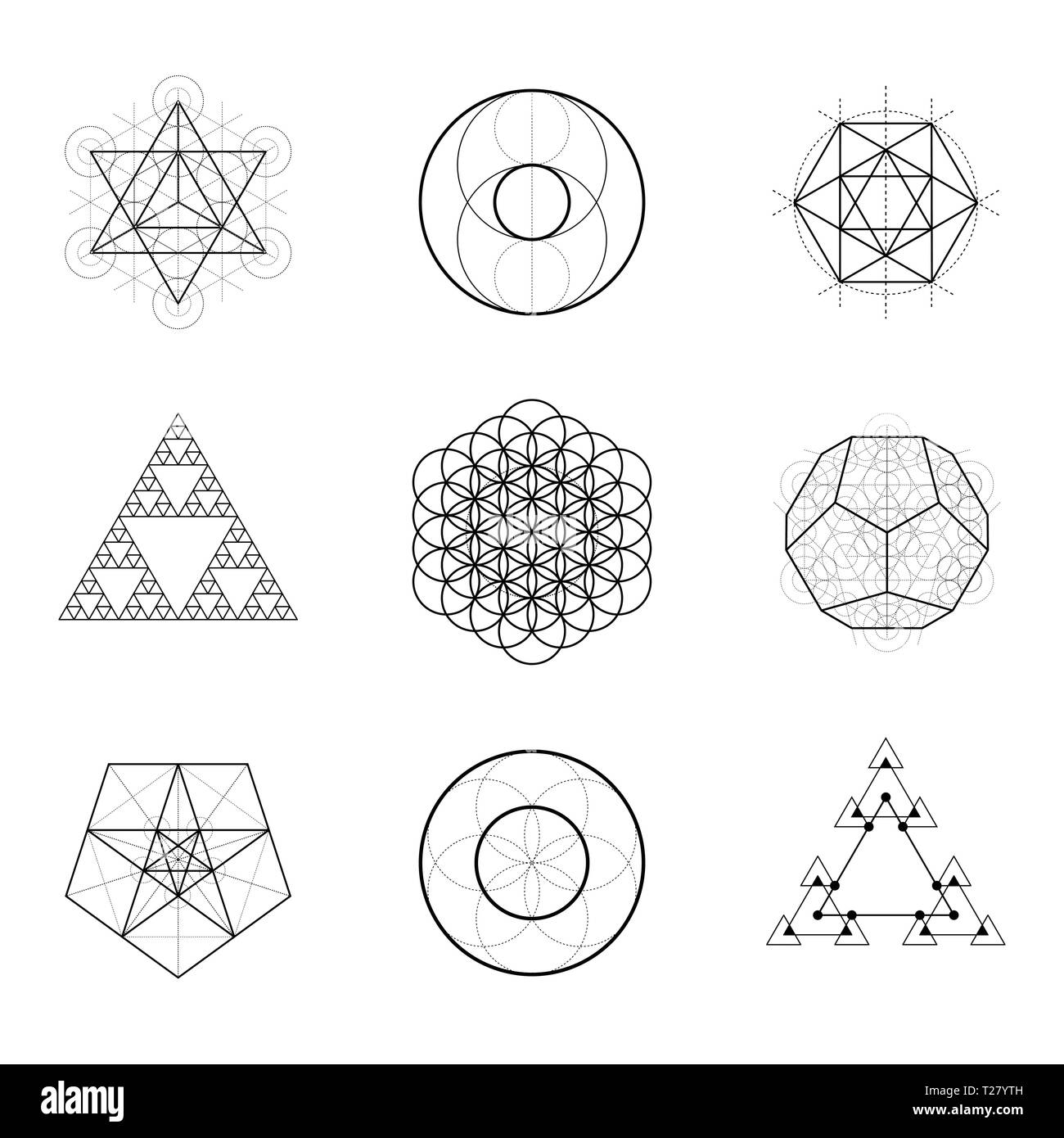 Heilige Geometrie vektor design Elemente. Alchemie, Religion, Philosophie, Spiritualität, hipster Symbole. Stock Vektor