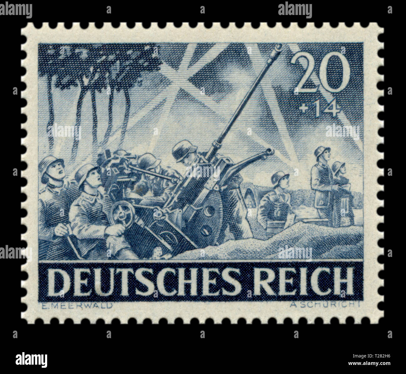 Deutsche historische Stempel: Automatische gun Flak-30 Leichte Artillerie, Verteidigung der Wehrmacht, Memorial Day Ausgabe 1943, Deutschland Stockfoto