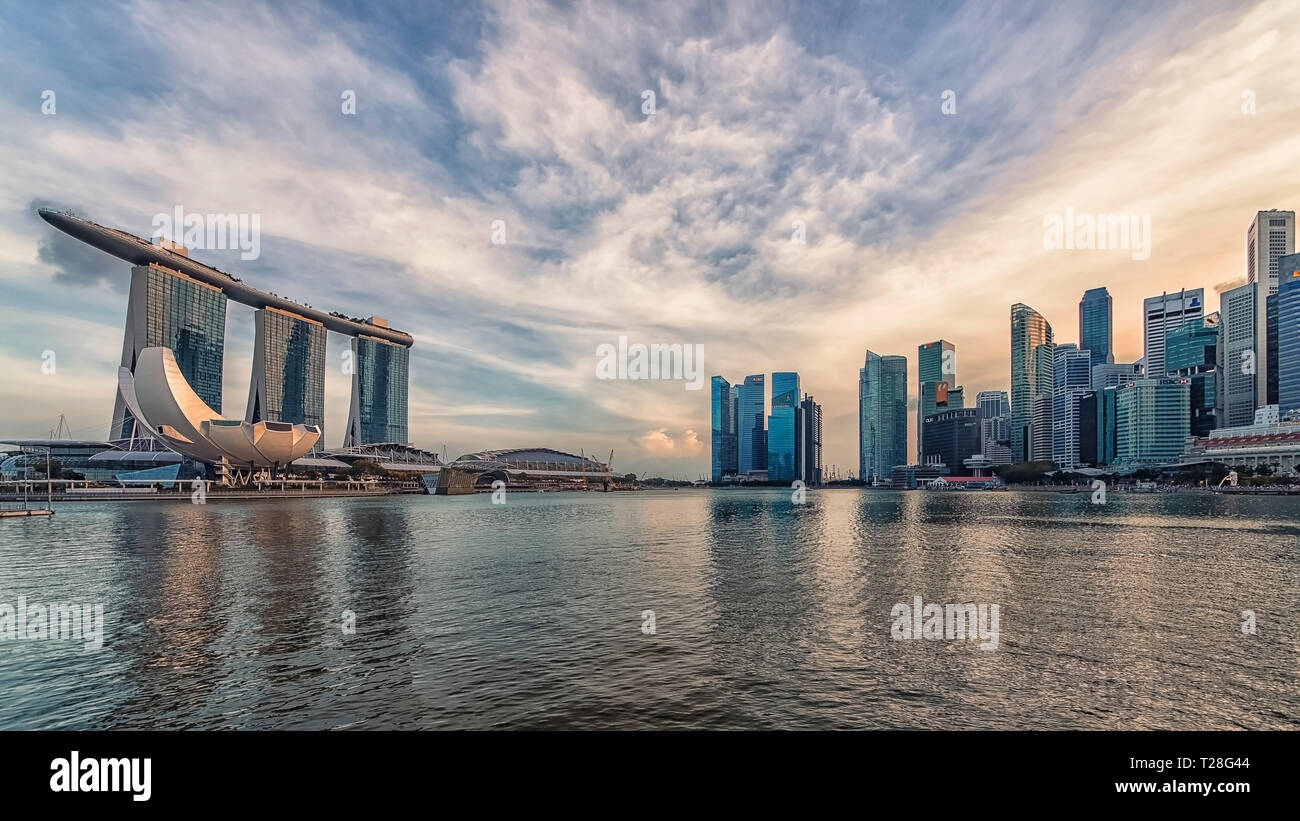Marina Bay in Abend, Singapur Stockfoto