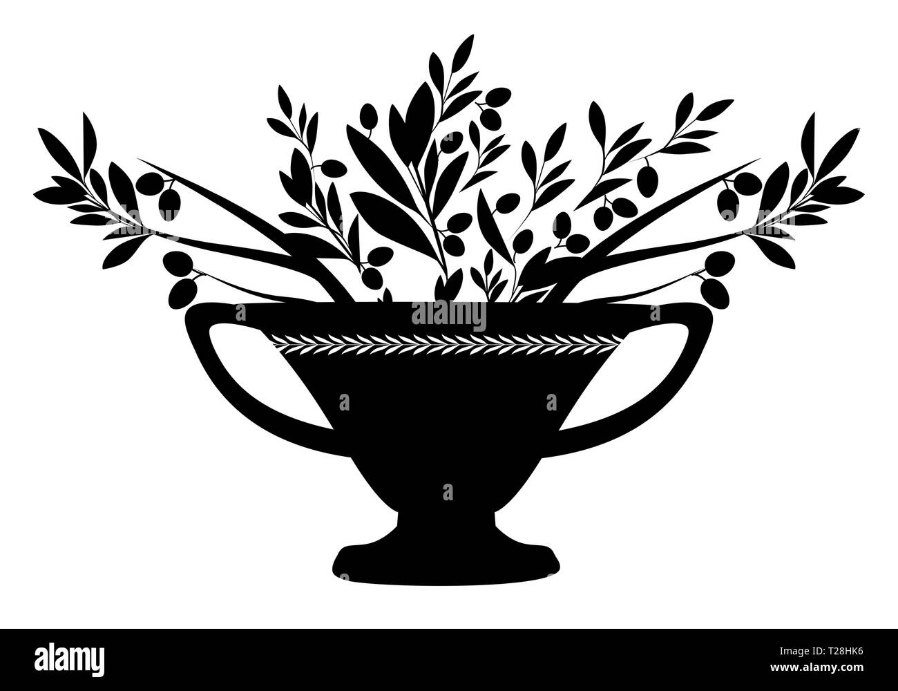 Amphora mit Olivenzweigen. Symbol der mediterranen Kultur. Stock Vektor