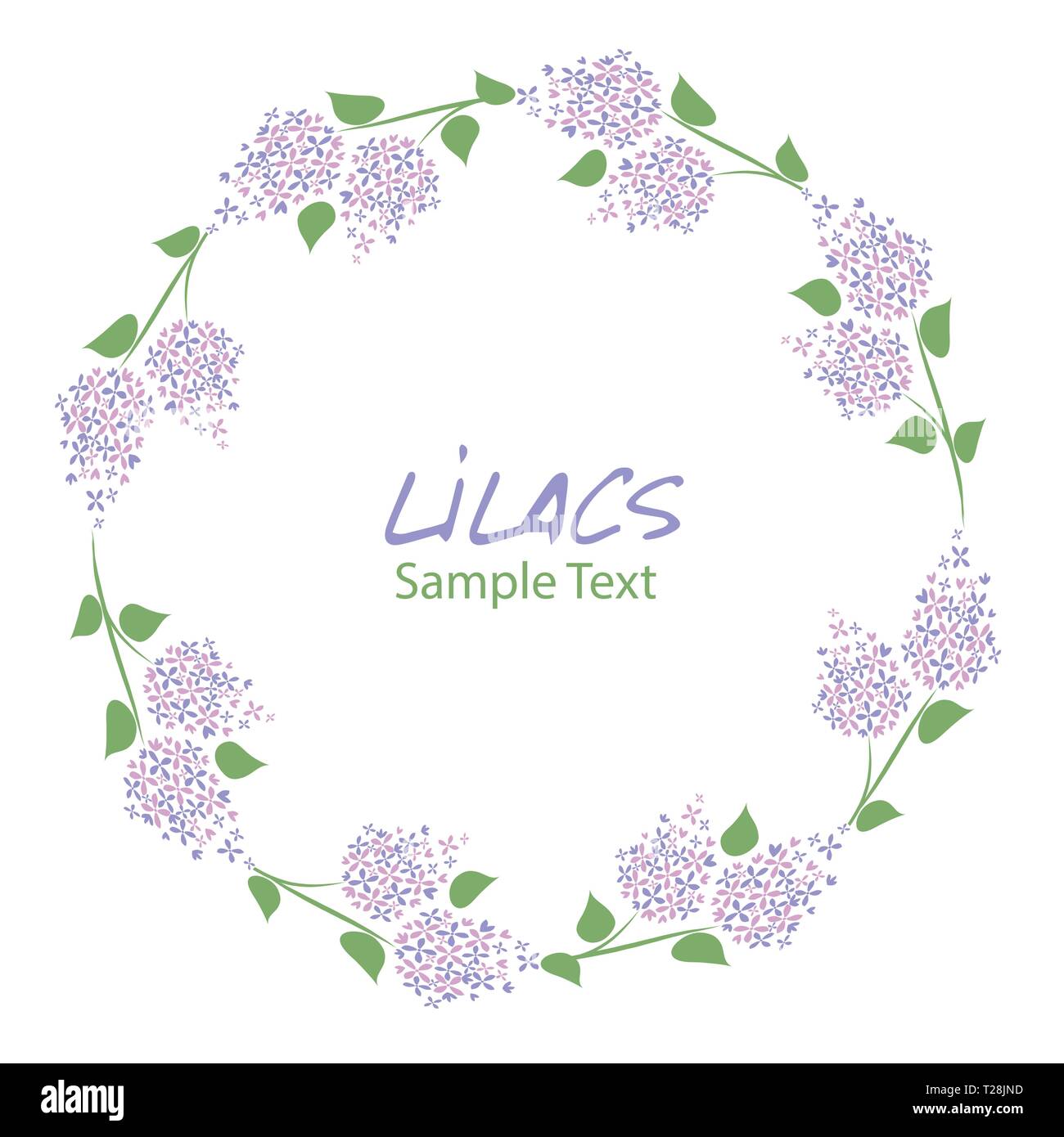 Lila Blume Kranz. Logo Design. Text von Hand gezeichnet. Stock Vektor