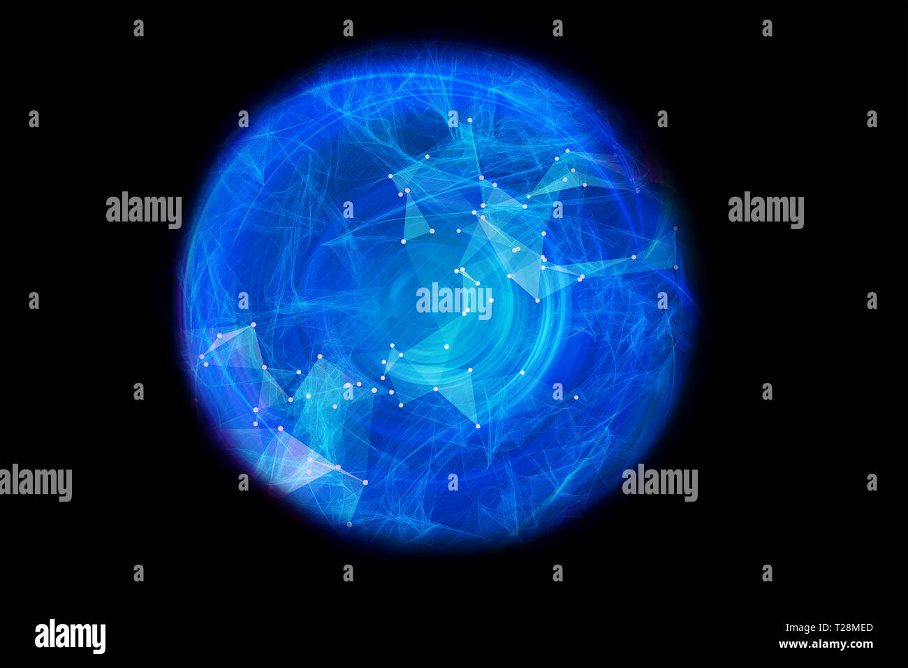 Abstrakte verbundenen Netzwerk von Energie in ein Energiefeld auf schwarzem Hintergrund Stockfoto