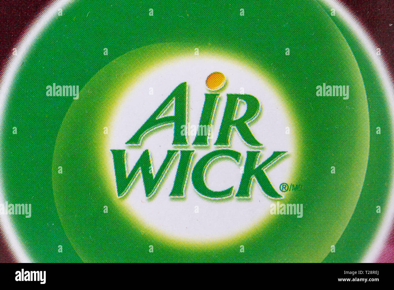 Airwick logo oder das Branding in der Box des Produkts, Makrofotografie Stockfoto