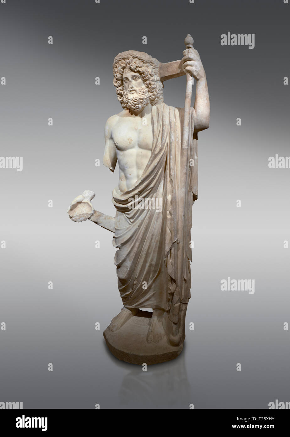 Römische Statue der Äskulapstab. Marmor. Perge. 2. Inv.-Nr.. Antalya archäologisches Museum; Türkei. Asclepius war ein Held, und Gott der Medizin in anc Stockfoto