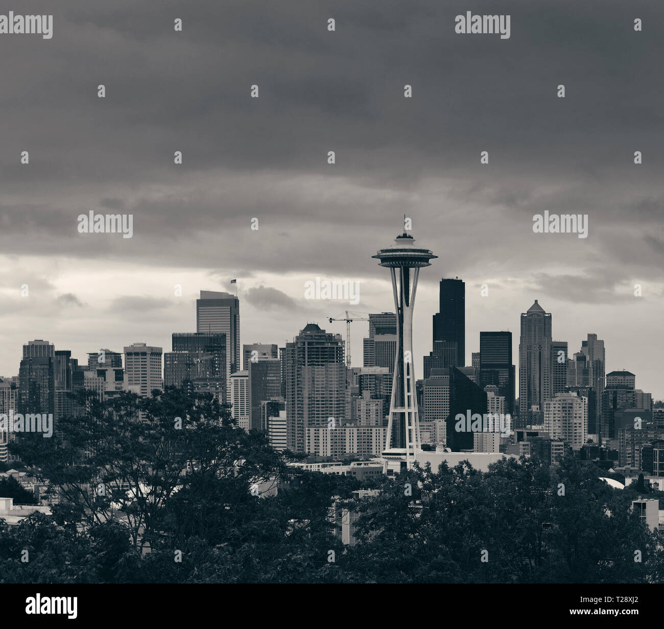 Space Needle und Seattle downtown Skyline von Kerry Park. Stockfoto