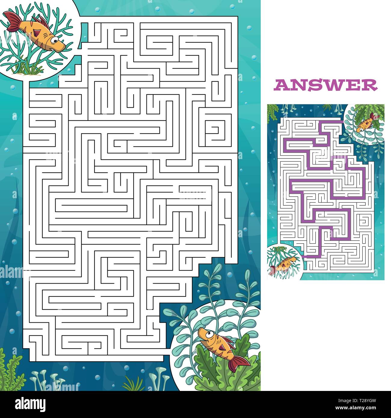 Cartoon Puzzle mit Lösung. Vector Illustration mit separaten Ebenen. Stock Vektor