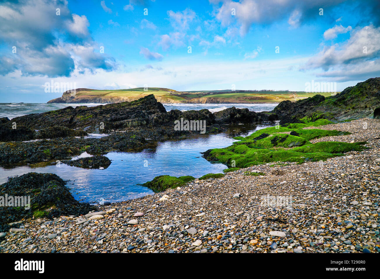 Küstenlandschaft (Strand, Felsen, das Meer, die Küste) - Newport Pembrokeshire. Stockfoto