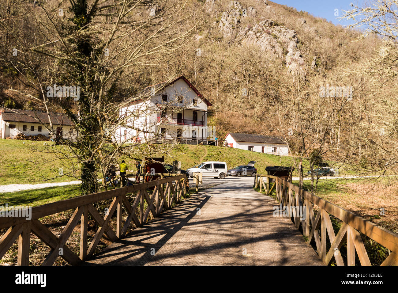 Asturien, Spanien. Eingang des Muniellos Nature Reserve (Reserva natural Integral) an Tablizas Stockfoto