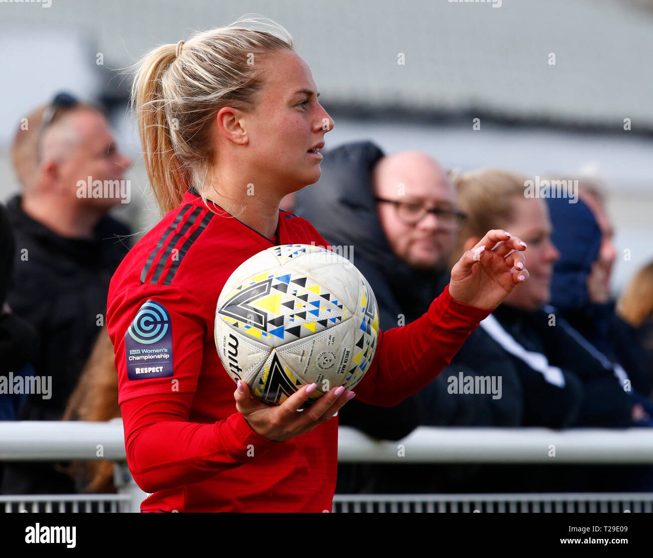 Cheshunt, Großbritannien. 31 Mär, 2019. Kirsty Smith von Manchester United Frauen während der FA Frauen Championship Match zwischen Tottenham Hotspur Damen und Manchester United Frauen im Stadion, Cheshunt FC, Cheshunt, Großbritannien am 31. Mär 2019. Credit: Aktion Foto Sport/Alamy leben Nachrichten Stockfoto