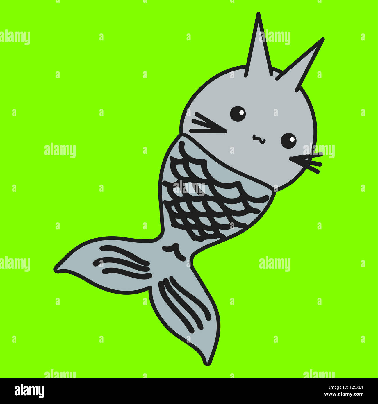 Bunny ist die Sternzeichen der Fische in einem Cartoon Stil. Abbildung auf farbigen Hintergrund. Stockfoto