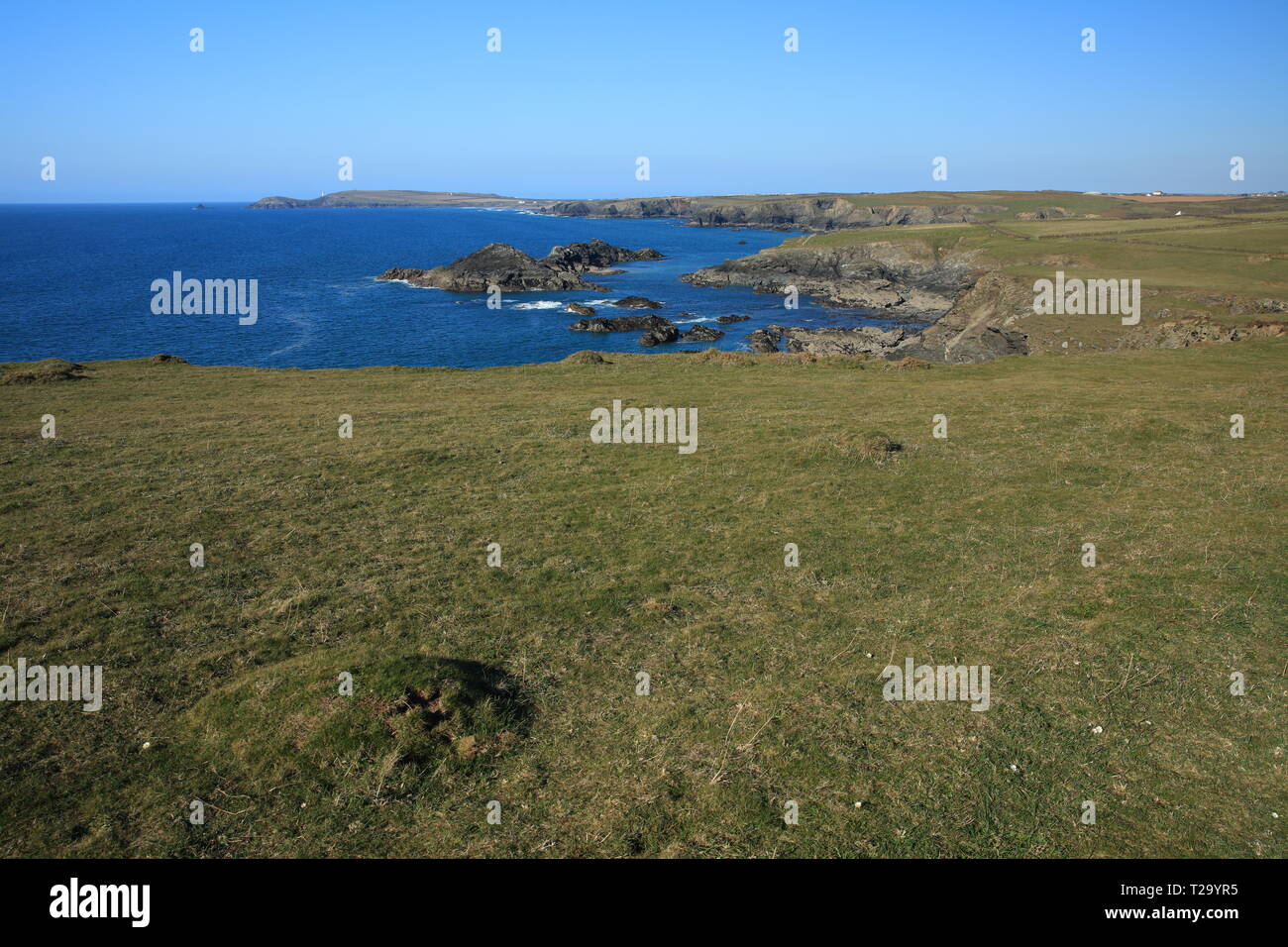 Blick vom Park Richtung Porthcothan/Trevose Head. North Cornwall, England, Großbritannien Stockfoto