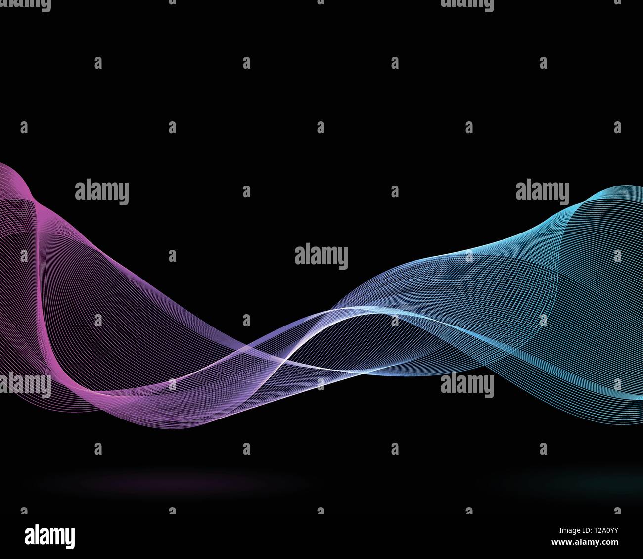 Wellenförmige abstrakt Design in zwei Farben. Ribbon Konzept mit lila und blau Farbverlauf. Schwarz isoliert Hintergrund. Vector Illustration. Stock Vektor