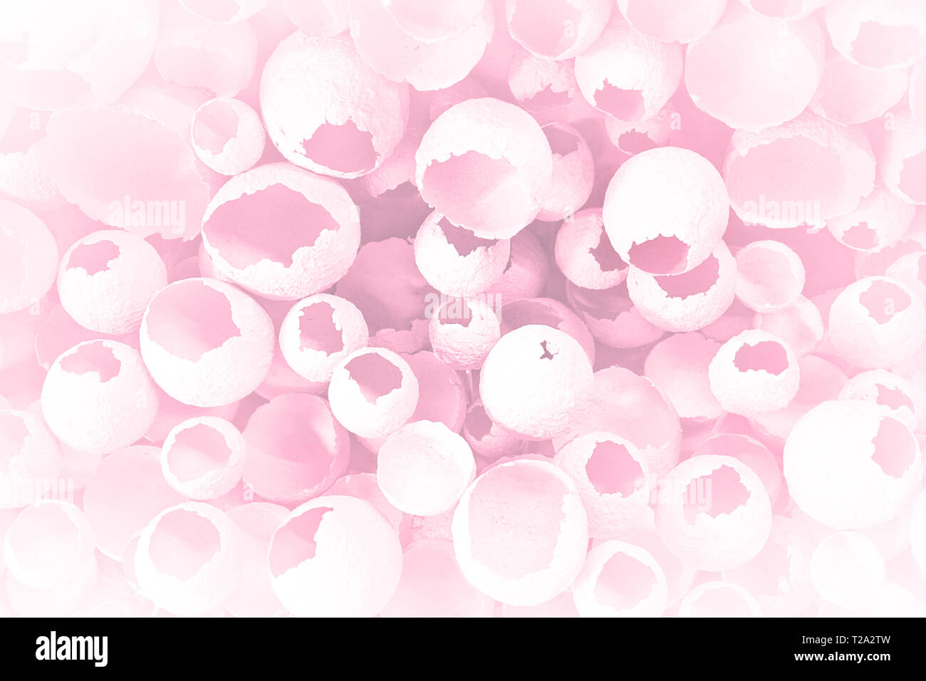 Knickeier Muster wie bunte rosa Hintergrund. Ansicht von oben, flach, selektive konzentrieren. Ostern kreative minimalen Begriff. Eggshell Textur für Kunst hinterg Stockfoto