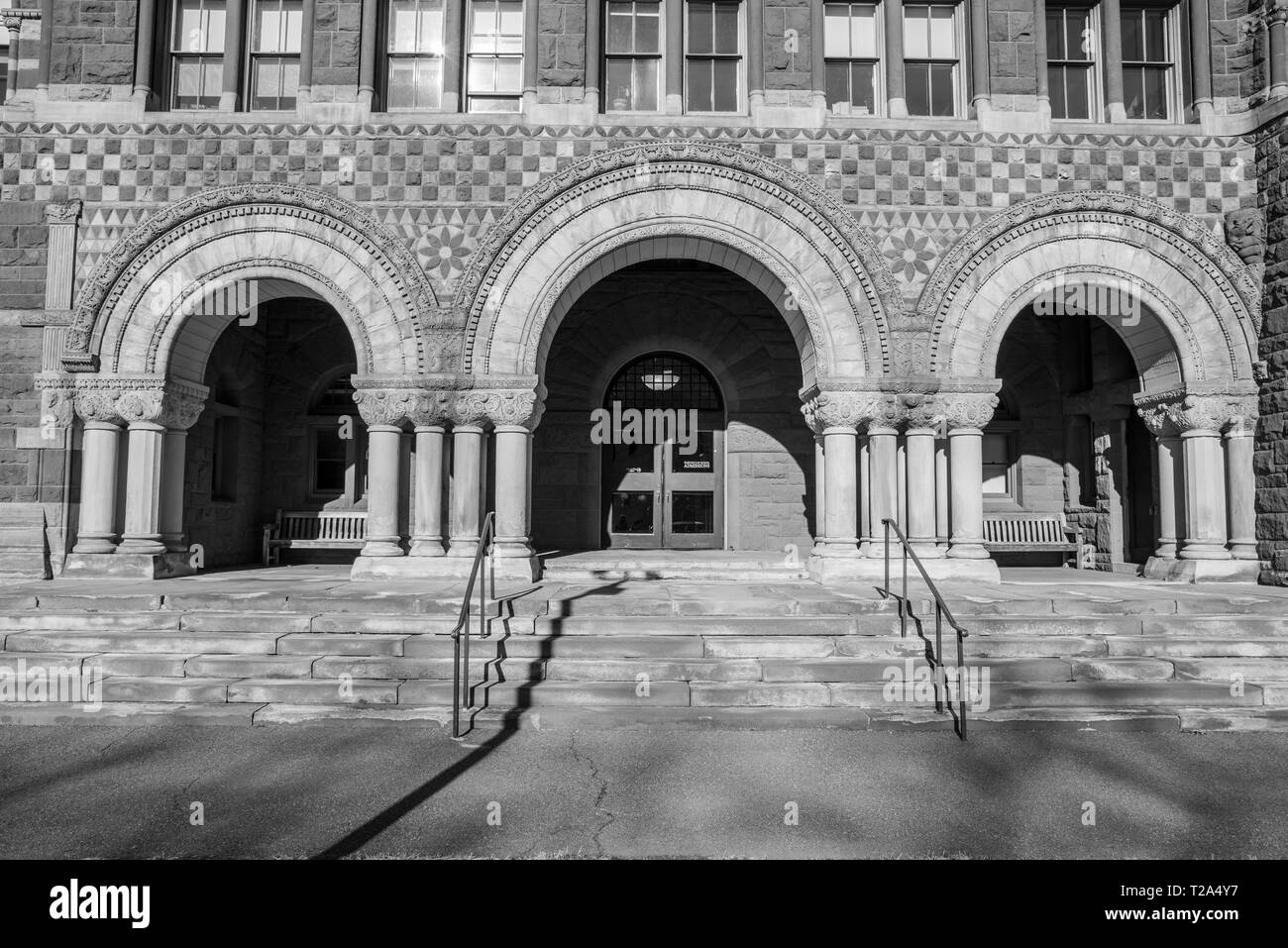 Boston, MS, USA, Dezember 9 2018 - Harvard Universität wurde im Jahre 1636 finanziert und benannt nach seinem ersten Wohltäter John Harvard Stockfoto