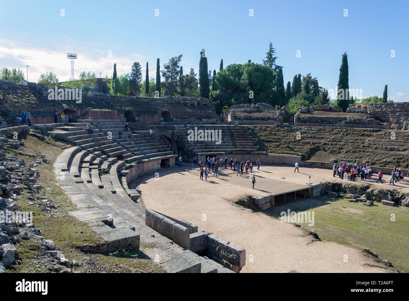 Mérida, Extremadura, Spanien, 16. Oktober 2018 - Die römischen Amphitheater von Emerita Augusta (Moderne Merida, Spanien) wurde in 8 v. Chr. eingeweiht. Stockfoto