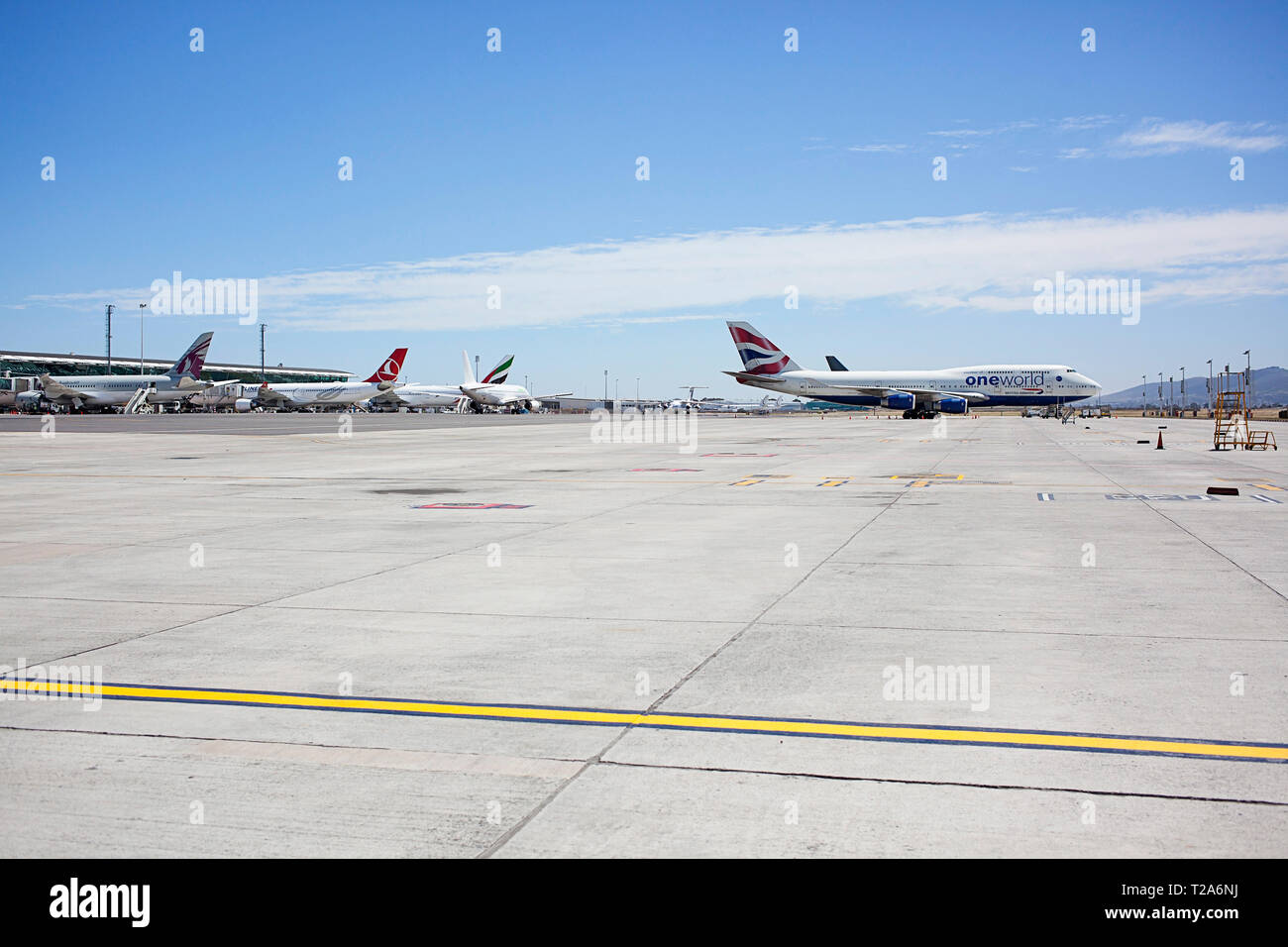 Geparkte Flugzeuge internationaler Flughafen Kapstadt Stockfoto