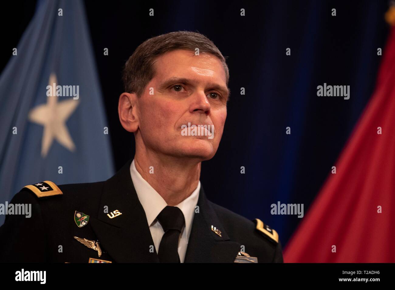 Der scheidende Kommandeur des US Central Command, General Joseph L. Votel, während seinen Ruhestand Festakt in Macdill Air Force Base, 29. März 2019 in Tampa, Florida. Votel im Ruhestand nach 39 Jahren Militärdienst. Stockfoto