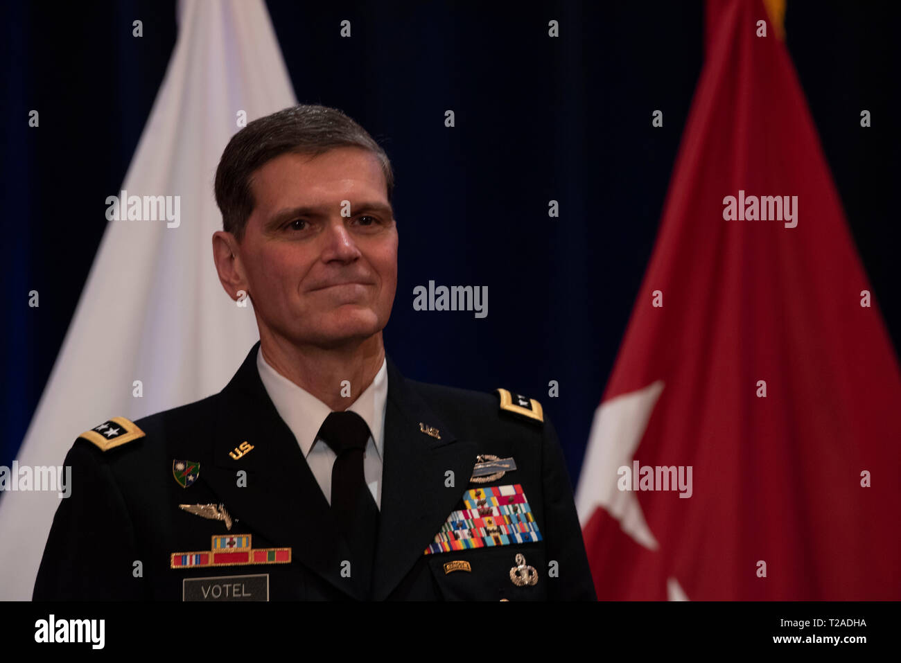 Der scheidende Kommandeur des US Central Command, General Joseph L. Votel, während seinen Ruhestand Festakt in Macdill Air Force Base, 29. März 2019 in Tampa, Florida. Votel im Ruhestand nach 39 Jahren Militärdienst. Stockfoto