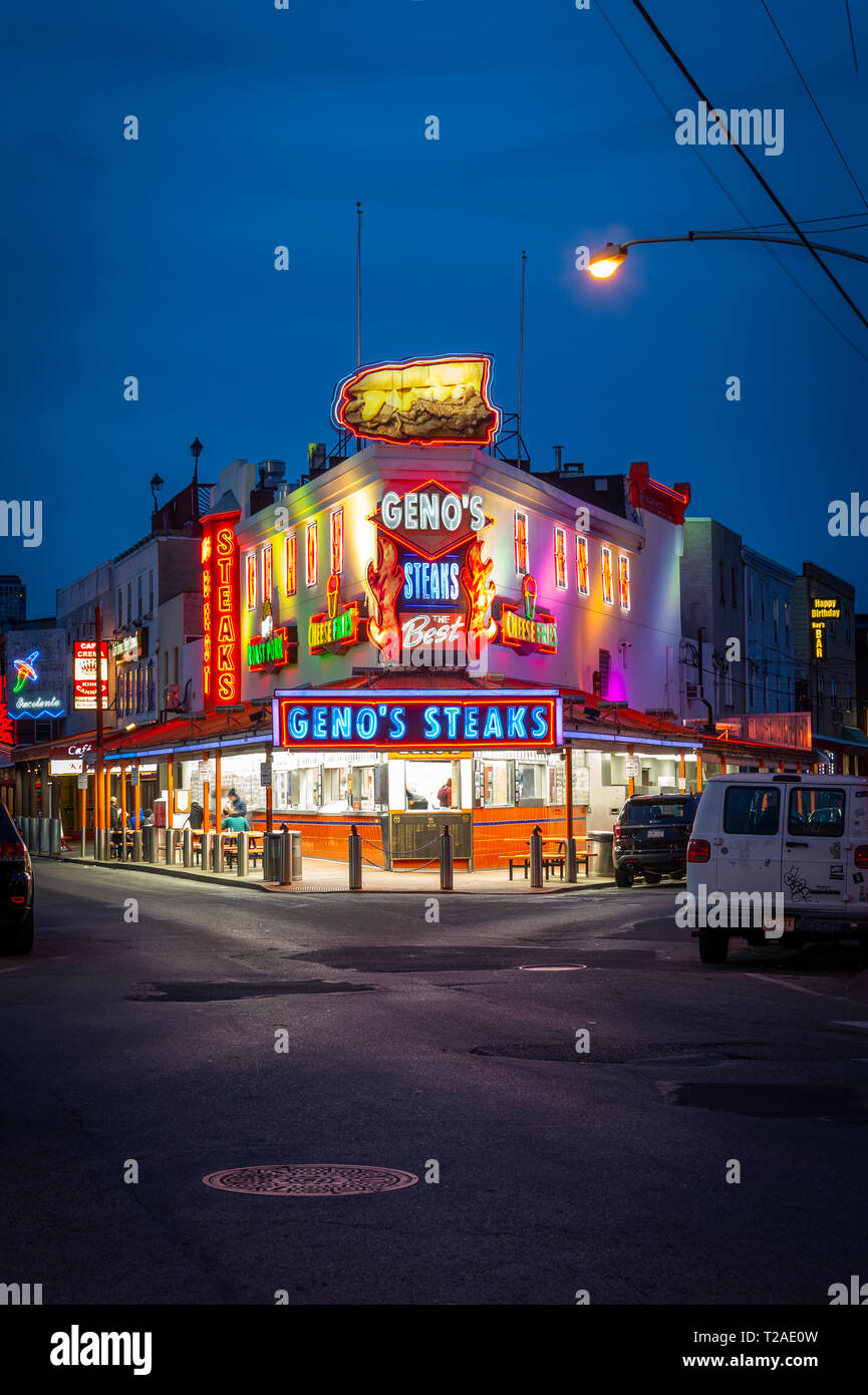 Geno's Käsesteak Restaurant, Philadelphia, Pennsylvania, USA Stockfoto