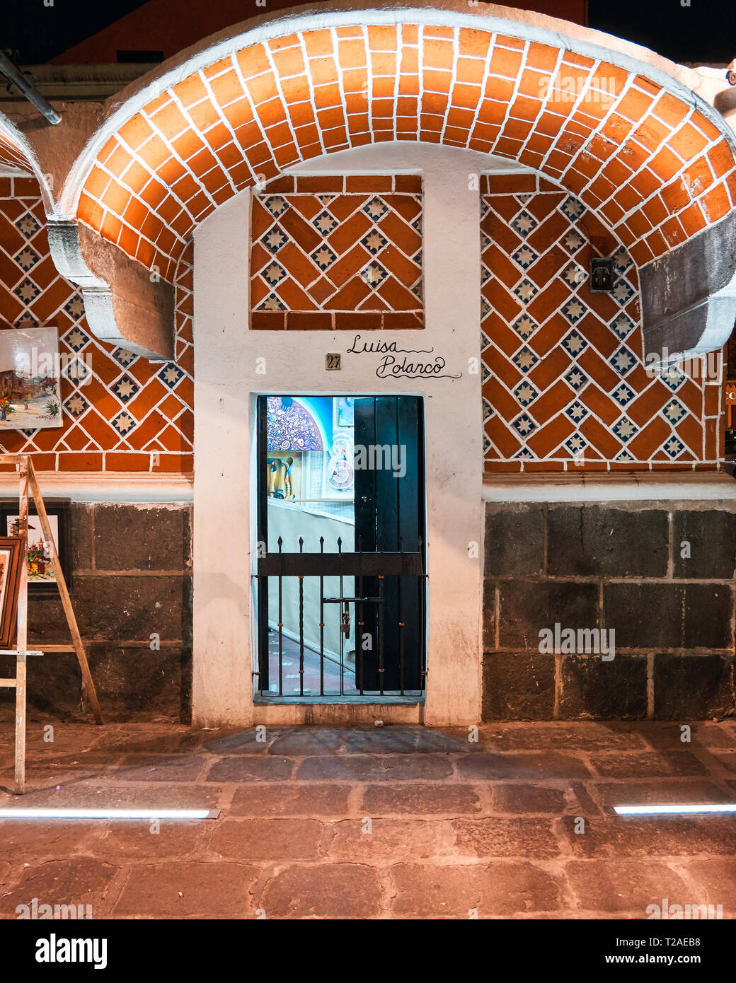 Artist Workshop und Gemälden in der Straße von den Mexikanischen Künstler Viertel, Barrio Del Artista, Calle 8 Norte, Puebla, Mexiko Stockfoto