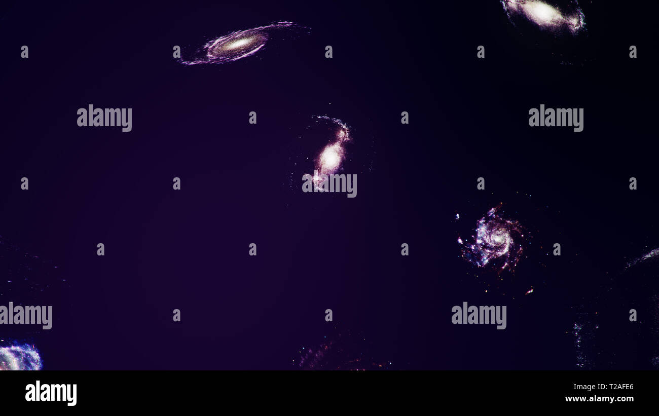 3D-Illustration Galaxis in die Tiefen des Weltraums. Spiralförmige Galaxie aus Star Dust, Nebula von Gas. Konzept der Deep Space Travel. Wissenschaftliches Konzept. Elemente Stockfoto